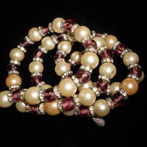 Art Deco Dimpled Gripoix Amethyst Glass wit Glass Pearls Necklace